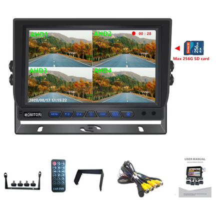 Ζεστή πώληση 9 ιντσών 1024*600 AHD Quad Display Αυτοκίνητο φορτηγό Σύστημα κάμερας ασφαλείας με λειτουργία καταγραφής
