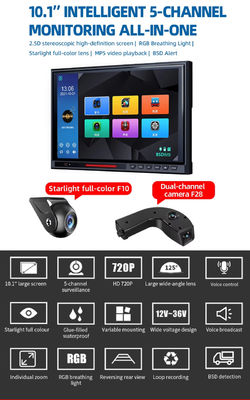 10.1 ιντσών IPS οθόνη αφής 5CH Split DVR οθόνη οπίσθιας θέσης, AHD 1080P BSD αντίστροφη κάμερα στάθμευσης για φορτηγό λεωφορείο RV
