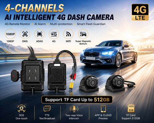 Εμπρός και πίσω Dash Cam 4CH ADAS DMS Auto Recorder Video With 4G GPS WIFI Magnetic Camera for Truck