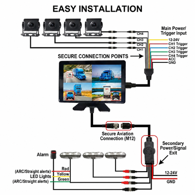 10.1 ιντσών οθόνη DVR με 360 AI BSD και LED συναγερμό μειώνει τα ατυχήματα για φορτηγά φορτηγά αγροτικά οχήματα