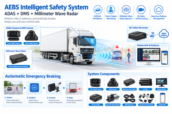 Σύστημα AEBS με ραντάρ χιλιοστών κυμάτων 77GHz ADAS + DMS και συνδεσιμότητα 4G/5G για τηλεματική στόλου