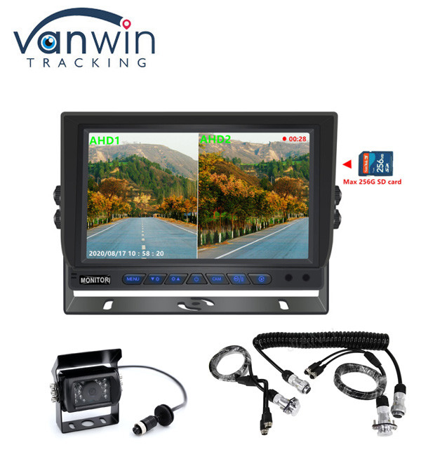 Νέα άφιξη AHD 4CH SD κάρτα 1080P 9inch Quad Monitor All In One Ενσωματωμένο DVR για φορτηγό λεωφορείο