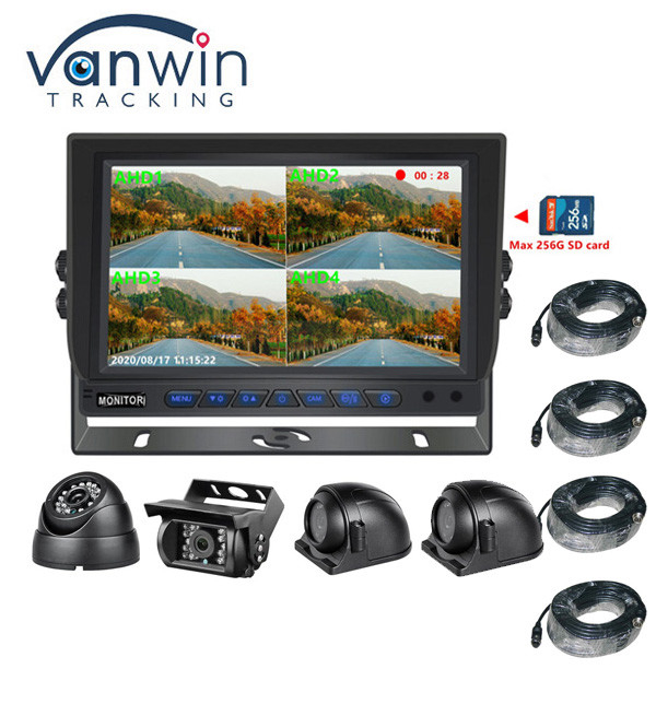 Ζεστή πώληση 9 ιντσών 1024*600 AHD Quad Display Αυτοκίνητο φορτηγό Σύστημα κάμερας ασφαλείας με λειτουργία καταγραφής