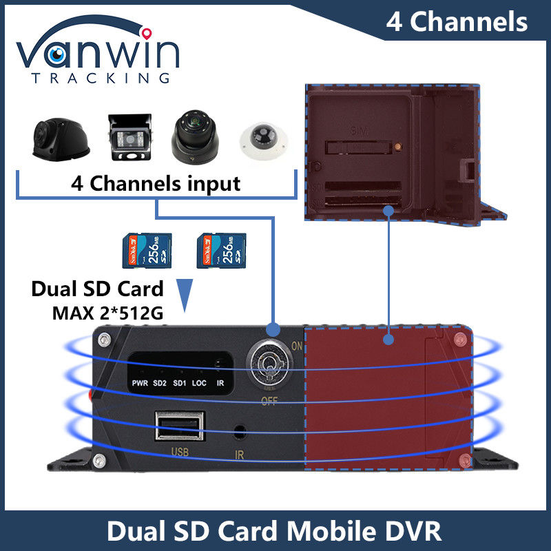 4CH HD Καμερές αυτοκινήτου Διπλή κάρτα SD Κινητό DVR 4G GPS 1080P MDVR H.265 Καταγραφέας βίντεο