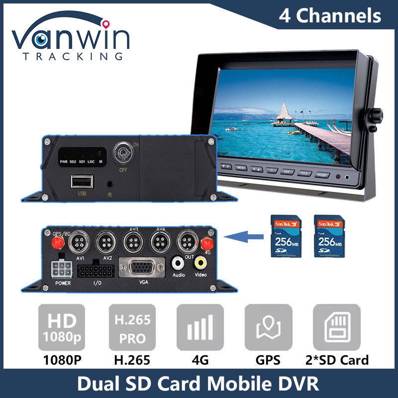 4G GPS Δύο κάρτες SD κινητό DVR 1080P 4CH CCTV κάμερα καταγραφέας Ασφάλεια κινητή παρακολούθηση DVR