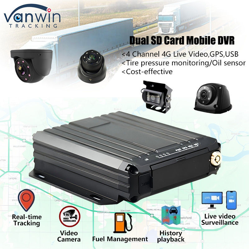 4CH 1080P Δύο κάρτες SD Κινητό DVR Υποστήριξη Νεφρών αισθητήρα 4G Ειδικότητα σε πραγματικό χρόνο Παρακολούθηση GPS Tracker