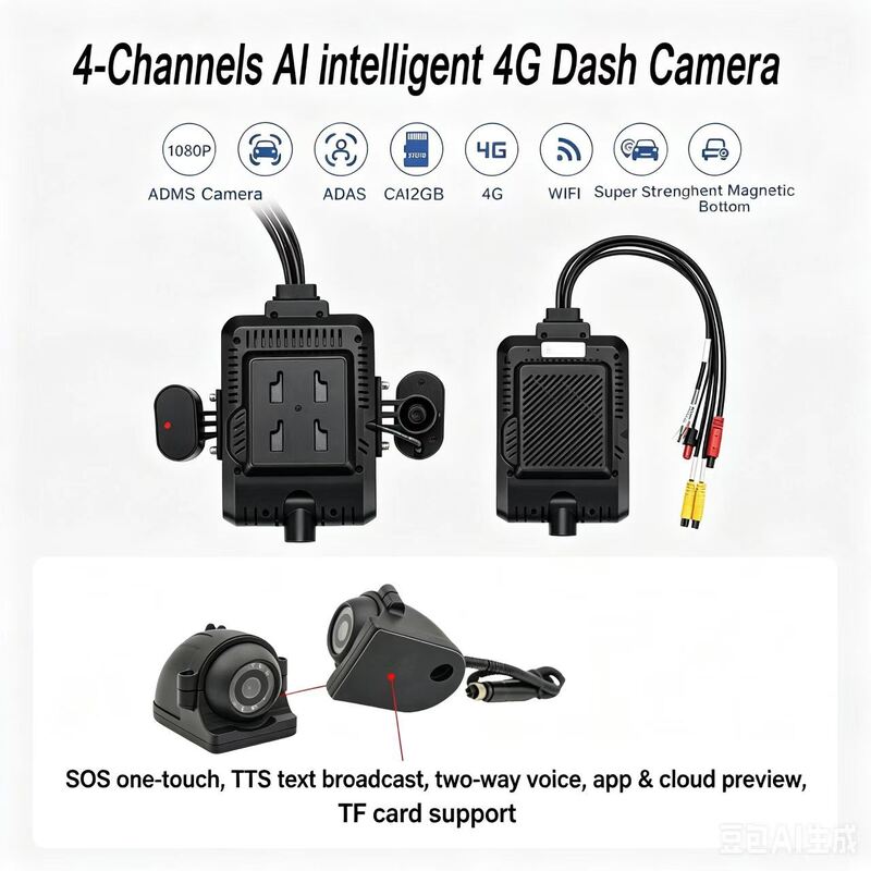 Εμπρός και πίσω Dash Cam 4CH ADAS DMS Auto Recorder Video With 4G GPS WIFI Magnetic Camera for Truck