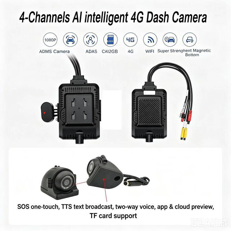 Εμπρός και πίσω Dash Cam 4CH ADAS DMS Auto Recorder Video With 4G GPS WIFI Magnetic Camera for Truck